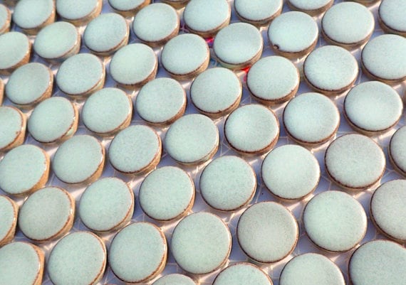 Aquamarine Ceramic Tiles - Round Mosaic Tiles - 2 cm or .75 inch - 25 Tiles - Penny Rounds