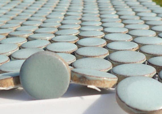 Aquamarine Ceramic Tiles - Round Mosaic Tiles - 2 cm or .75 inch - 25 Tiles - Penny Rounds