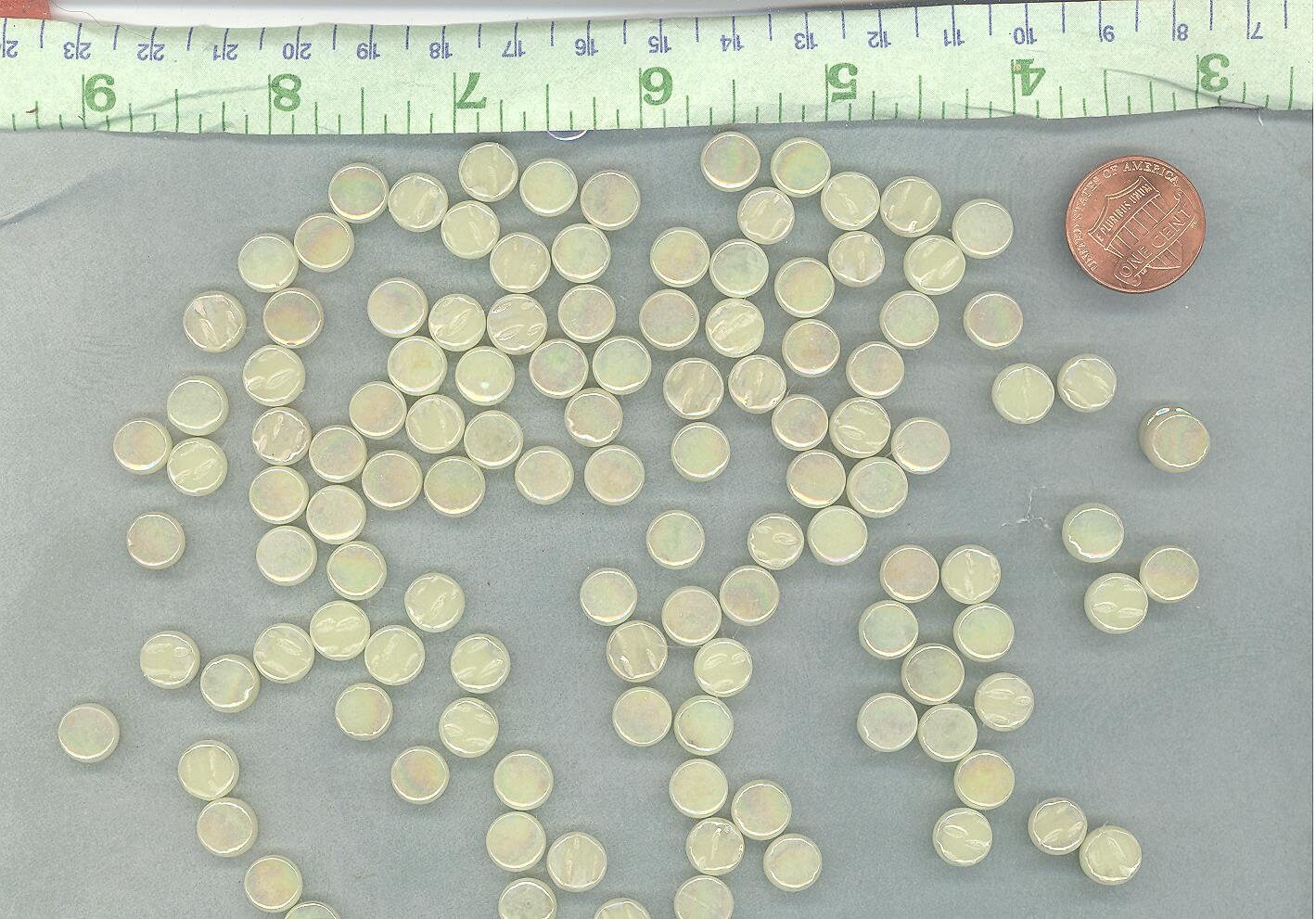 Pale Yellow Iridescent MINI 8mm Glass Drops Mosaic Tiles - 50 grams