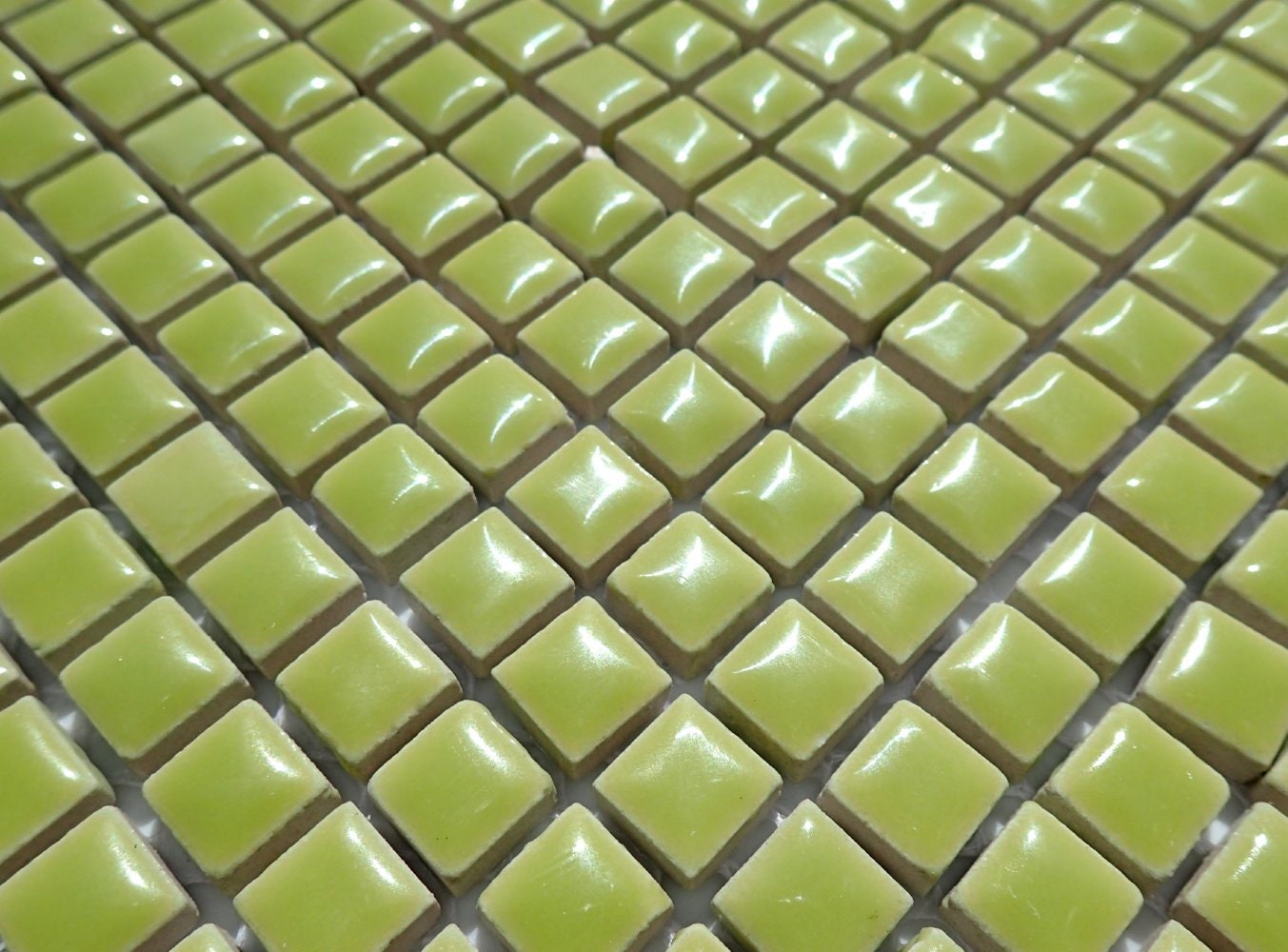 Kiwi Green Square Mosaic Tiles - 1 cm Ceramic - Half Pound