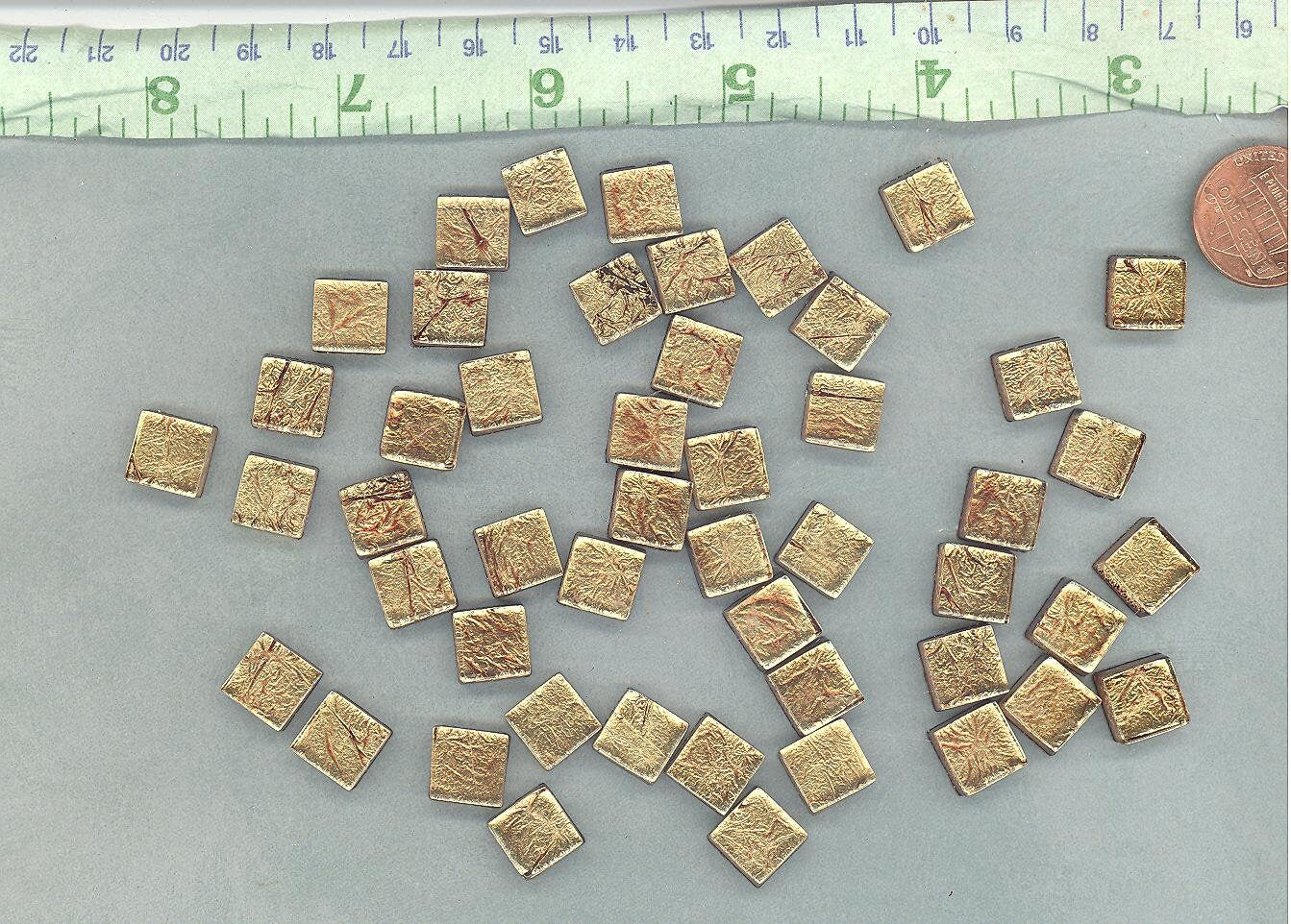 Bronze Foil Mini Square Crystal Tiles - 10mm - 50g Metallic Glass Tiles - Approx 50 Tiles