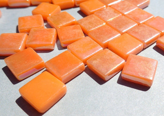 Orange Iridescent Glass Square Mosaic Tiles - 12mm - Opaque Glass Solid Color - 50g - Approx 35 Tiles
