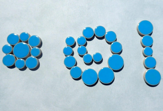 Mediterranean Blue Circles Mosaic Tiles - 50g Ceramic in Mix of 3 Sizes 1/2" and 3/4" and 5/8" in Thalo Blue