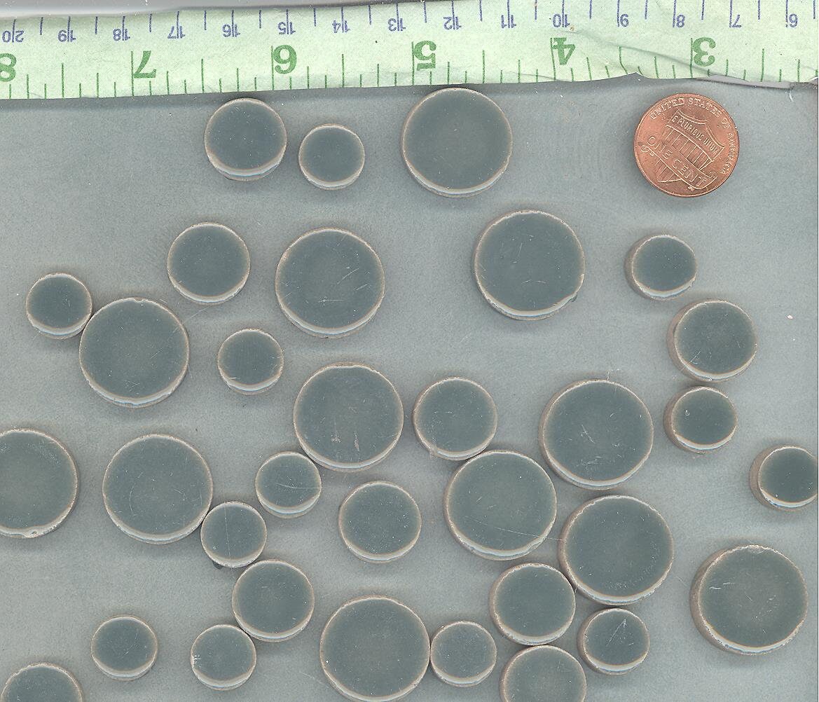 Deep Sea Green Circles Mosaic Tiles - 50g Ceramic in Mix of 3 Sizes 1/2" and 3/4" and 5/8" in Phthalo Green