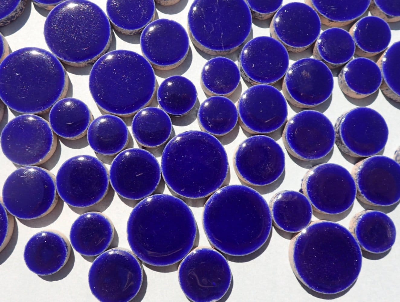 Dark Blue Circles Mosaic Tiles - 50g Ceramic in Mix of 3 Sizes 1/2" and 3/4" and 5/8" in Indigo