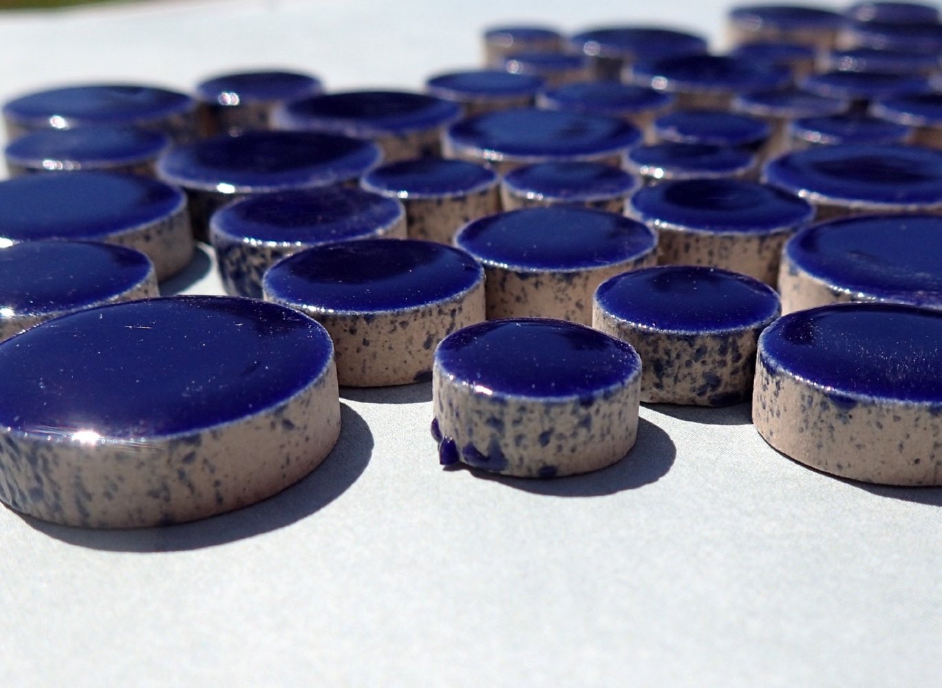 Dark Blue Circles Mosaic Tiles - 50g Ceramic in Mix of 3 Sizes 1/2" and 3/4" and 5/8" in Indigo