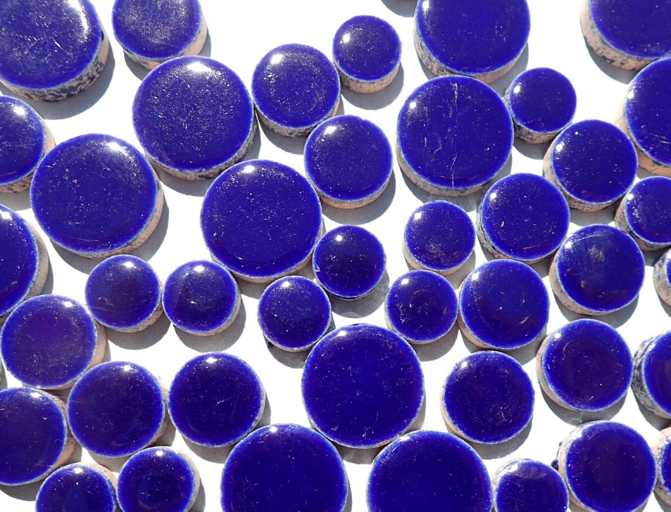 Dark Blue Circles Mosaic Tiles - 50g Ceramic in Mix of 3 Sizes 1/2" and 3/4" and 5/8" in Indigo