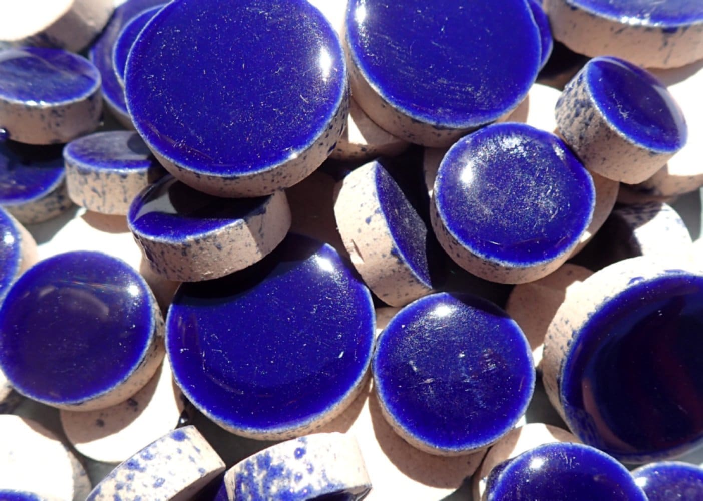 Dark Blue Circles Mosaic Tiles - 50g Ceramic in Mix of 3 Sizes 1/2" and 3/4" and 5/8" in Indigo