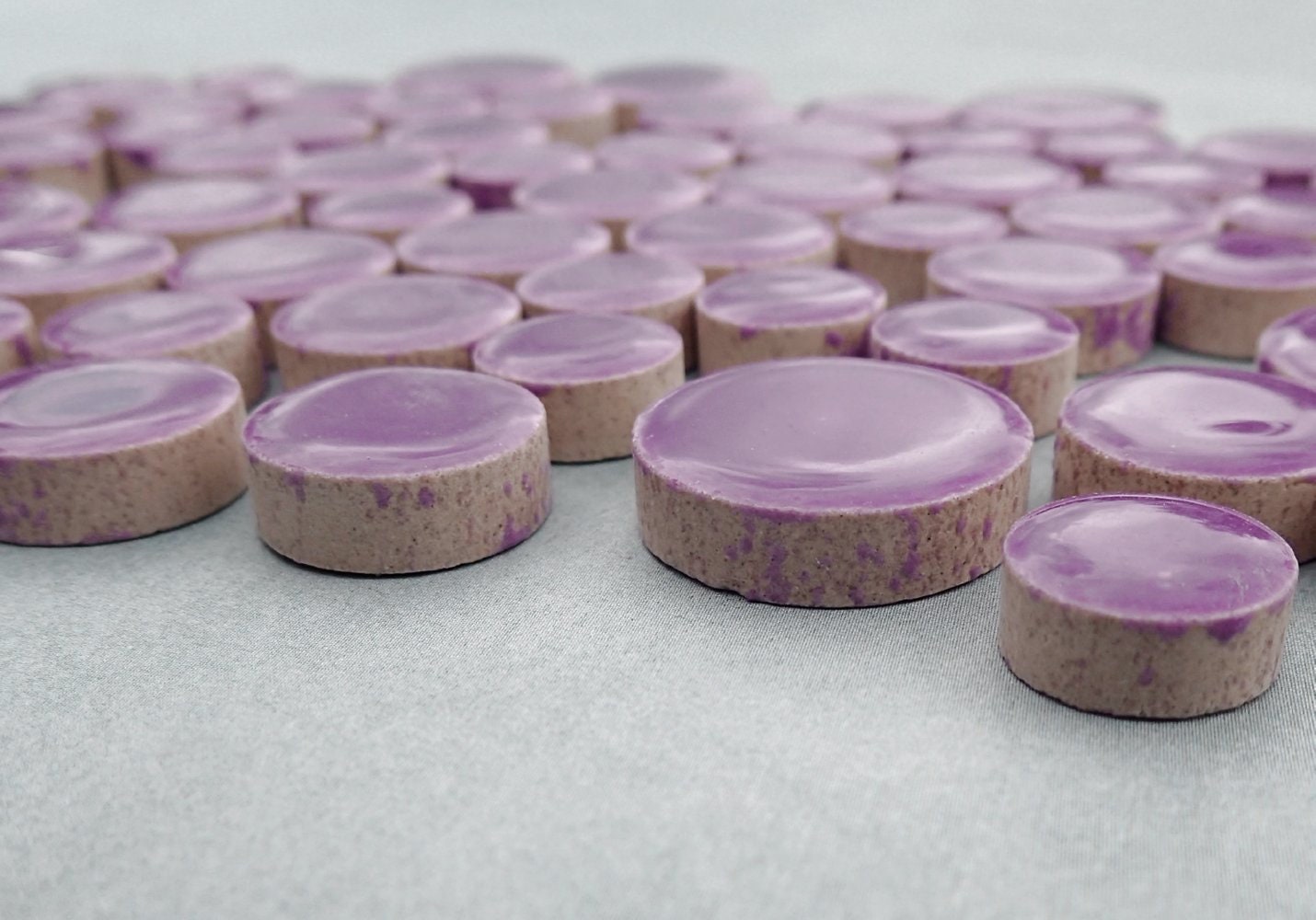 Purple Circles Mosaic Tiles - 50g Ceramic in Mix of 3 Sizes 1/2" and 3/4" and 5/8"