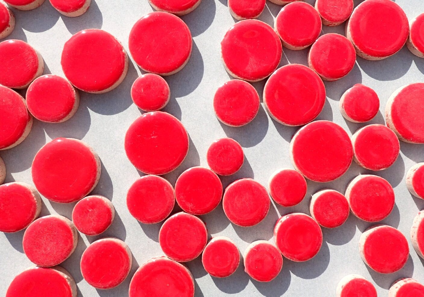 Red Circles Mosaic Tiles - 50g Ceramic in Mix of 3 Sizes 1/2" and 3/4" and 5/8"