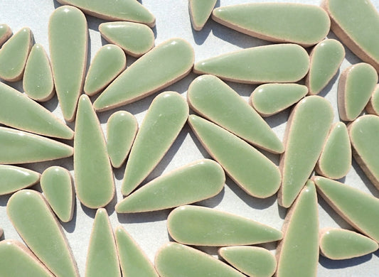 Jade Green Teardrop Mosaic Tiles - 50g Ceramic Petals in Mix of 2 Sizes 1/2" and 3/5"