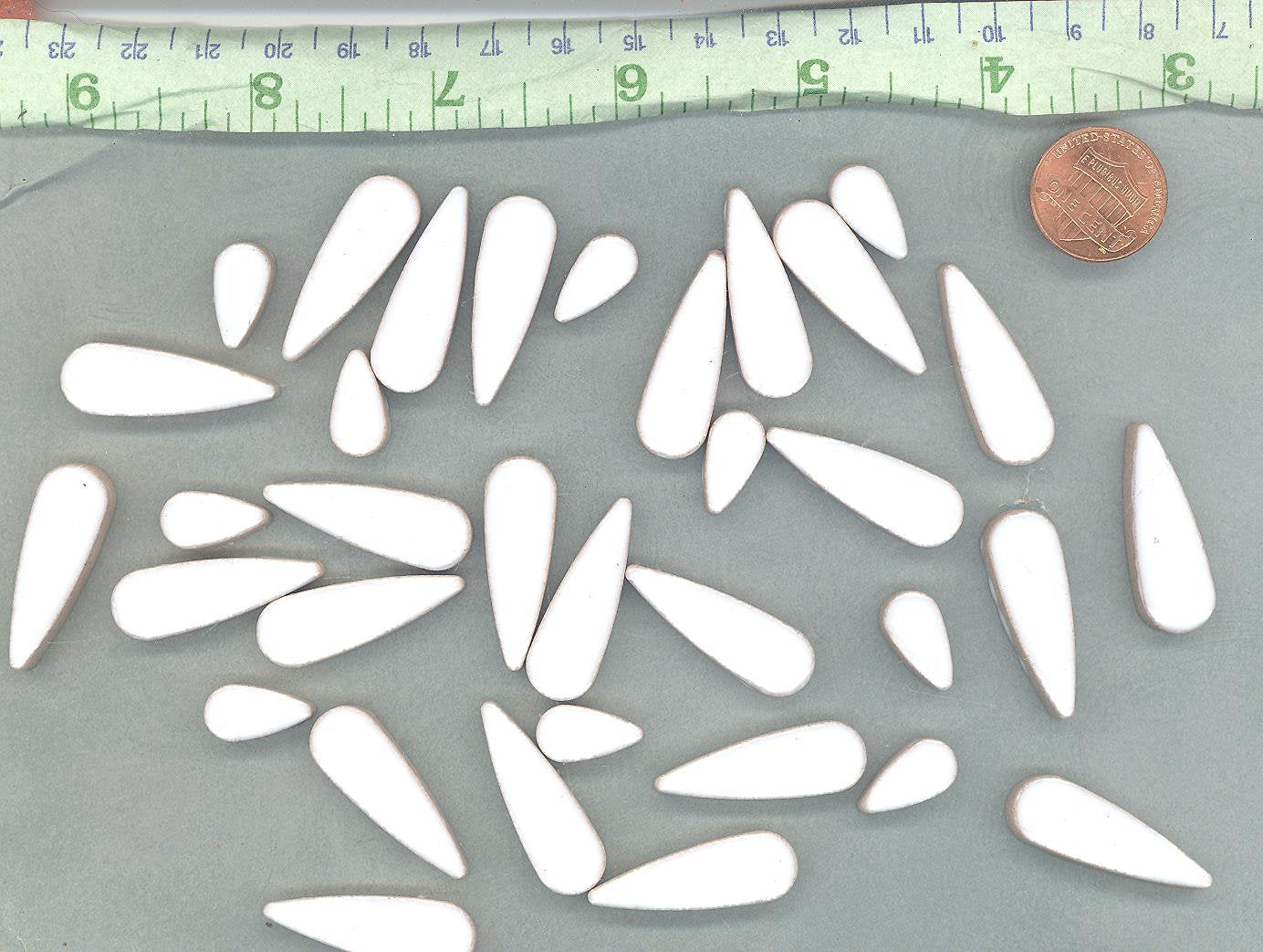 White Teardrop Mosaic Tiles - 50g Ceramic Petals in Mix of 2 Sizes 1/2" and 3/5"