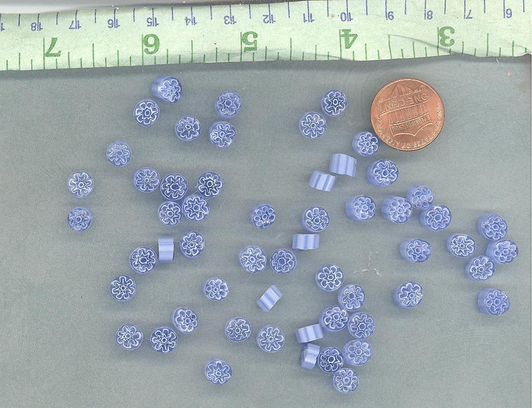 White Flowers in Blue Periwinkle Millefiori - 25 grams - Glass Tiles - Floral Pattern