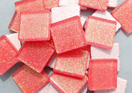 Bubblegum Pink Glitter Tiles - 20mm Mosaic Tiles - 25 Metallic Glass Tiles