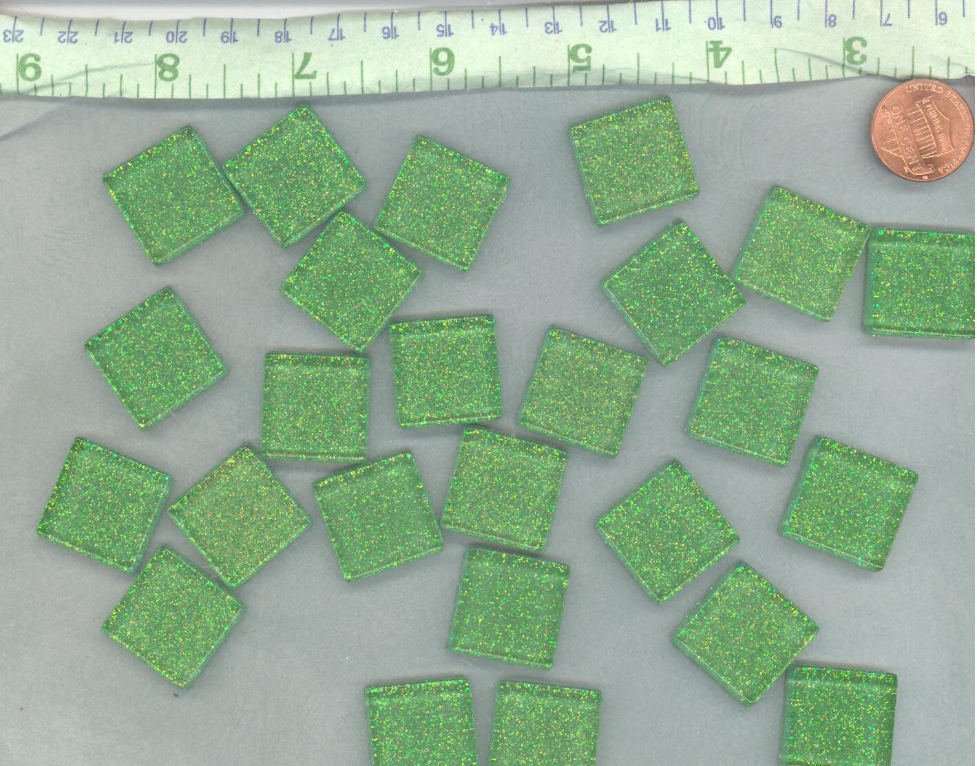 Bright Candy Green Glitter Tiles - 20mm Mosaic Tiles - 25 Metallic Glass Tiles