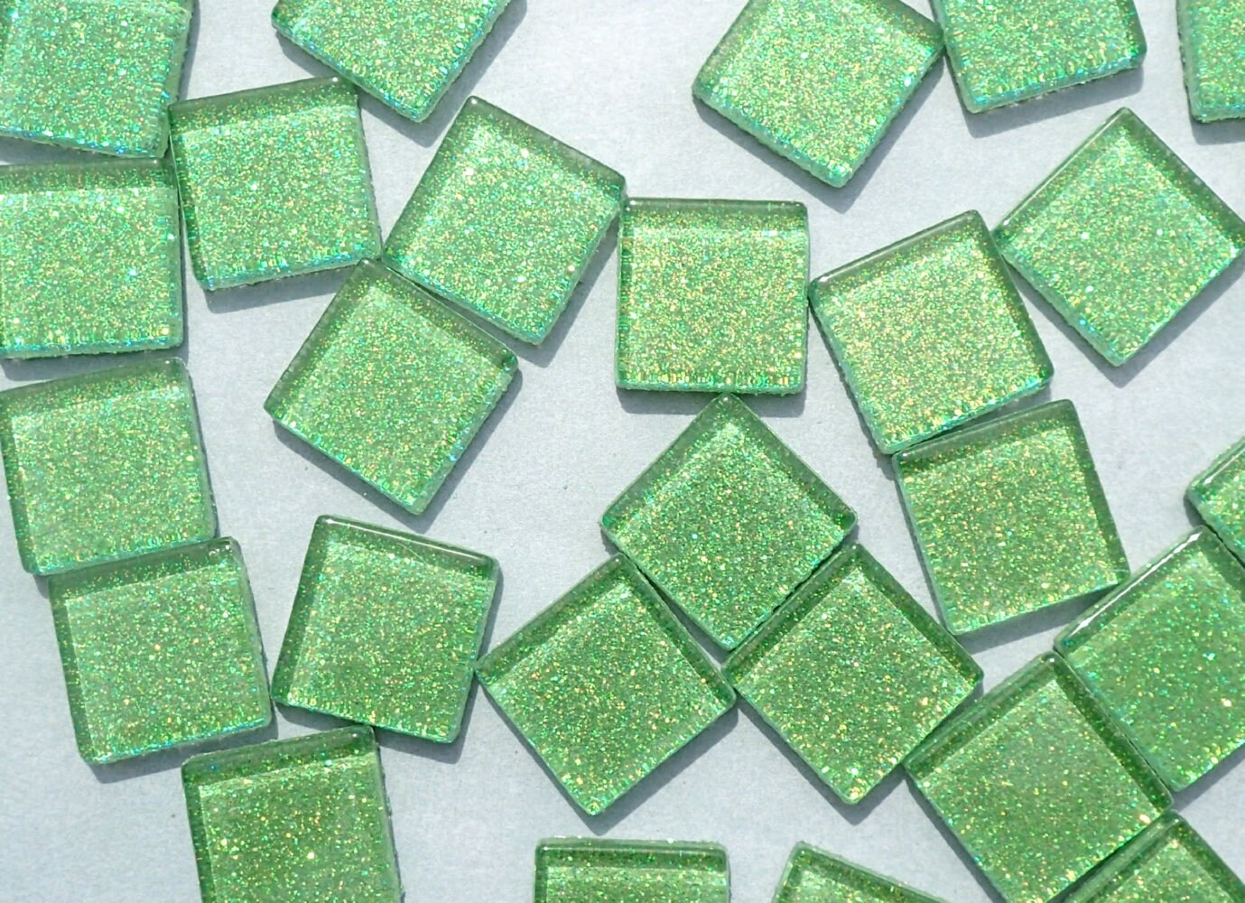 Bright Candy Green Glitter Tiles - 20mm Mosaic Tiles - 25 Metallic Glass Tiles