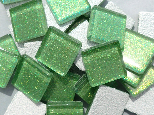 Bright Candy Green Glitter Tiles - 20mm Mosaic Tiles - 25 Metallic Glass Tiles