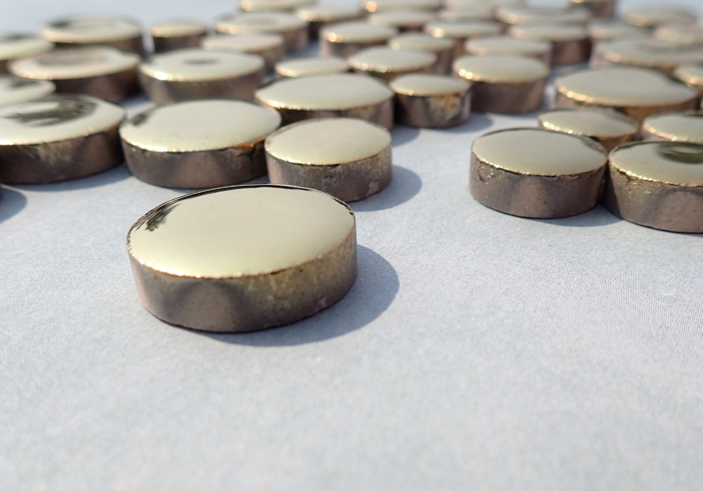 Gold Circles Mosaic Tiles - 50g Ceramic in Mix of 3 Sizes 1/2" and 3/4" and 5/8" Metallic