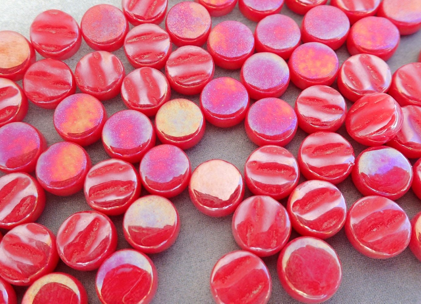 Watermelon Red Iridescent MINI Glass Drops Mosaic Tiles - 50 grams - Over 100 Tiles
