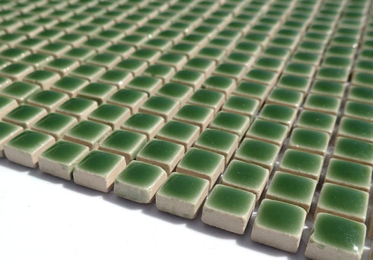 Dark Green Square Mosaic Tiles - 1 cm Ceramic - Half Pound in Pesto