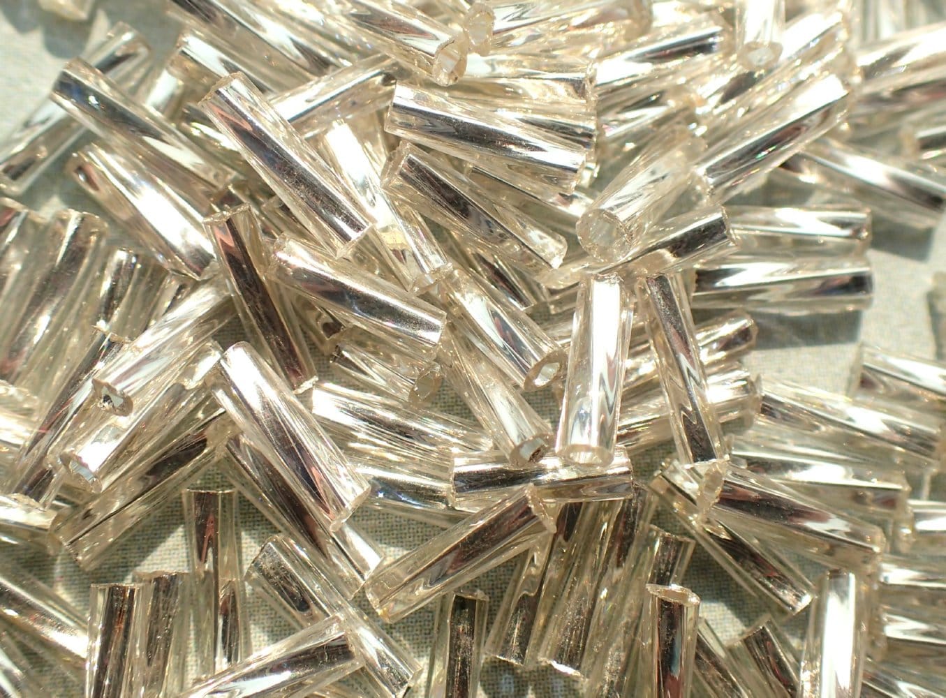 Silver Twisted Bugle Beads - 2x6mm - 20g Glass Spacer Beads - Approximately 480 beads