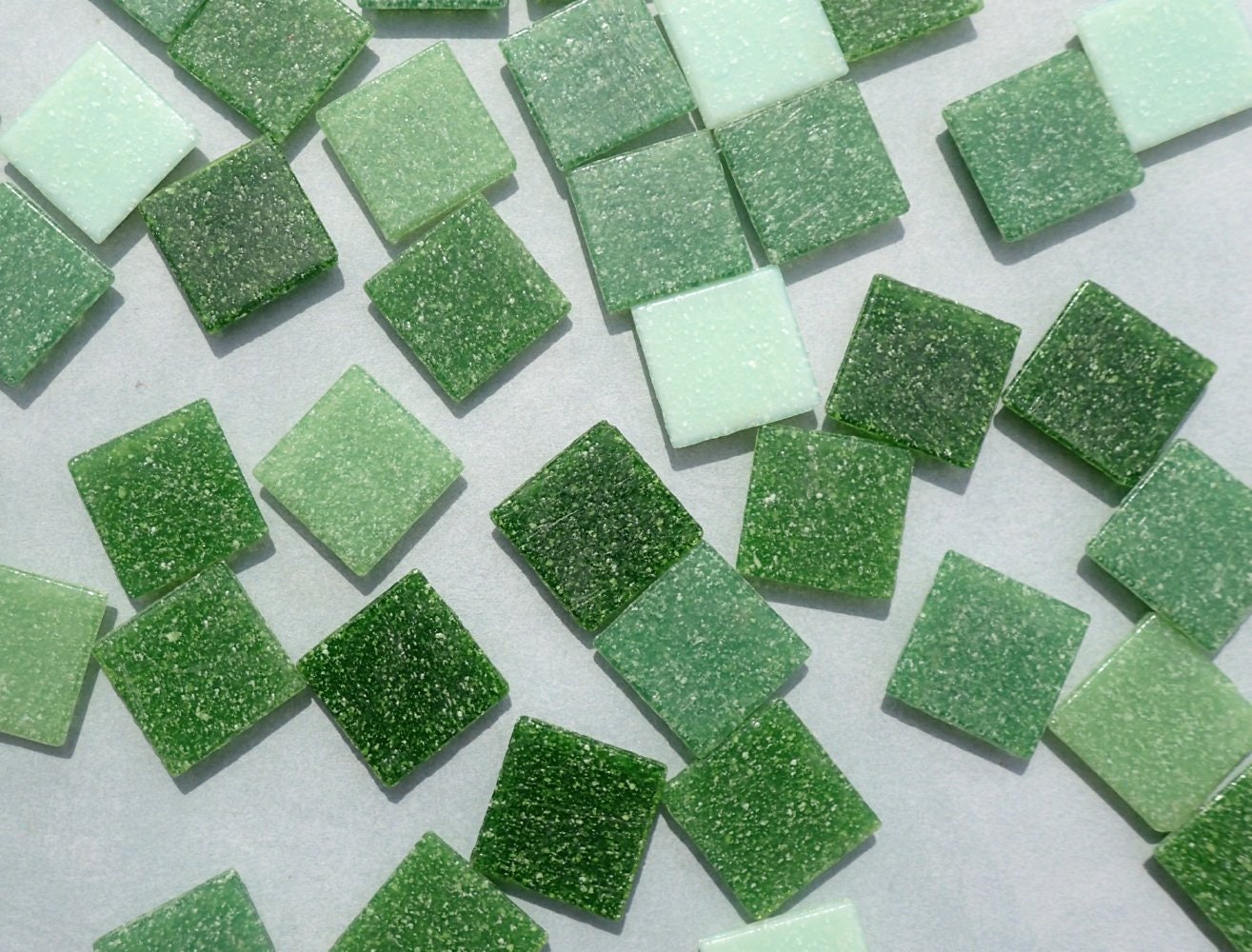 Green Mix Glass Mosaic Tiles Squares - 20mm - Half Pound of Vitreous Glass Tiles for Craft Projects in an Assortment of Greens