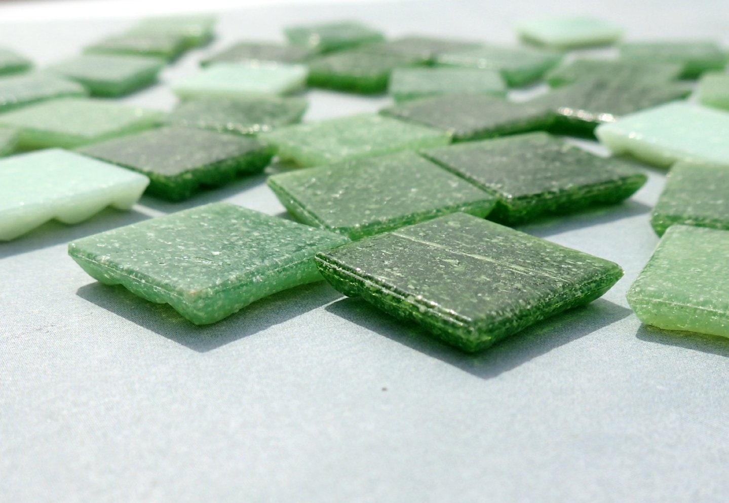 Green Mix Glass Mosaic Tiles Squares - 20mm - Half Pound of Vitreous Glass Tiles for Craft Projects in an Assortment of Greens