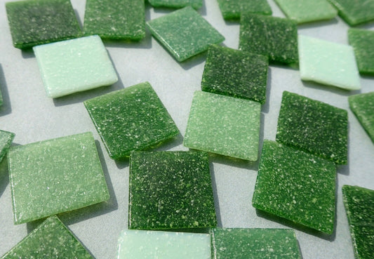 Green Mix Glass Mosaic Tiles Squares - 20mm - Half Pound of Vitreous Glass Tiles for Craft Projects in an Assortment of Greens