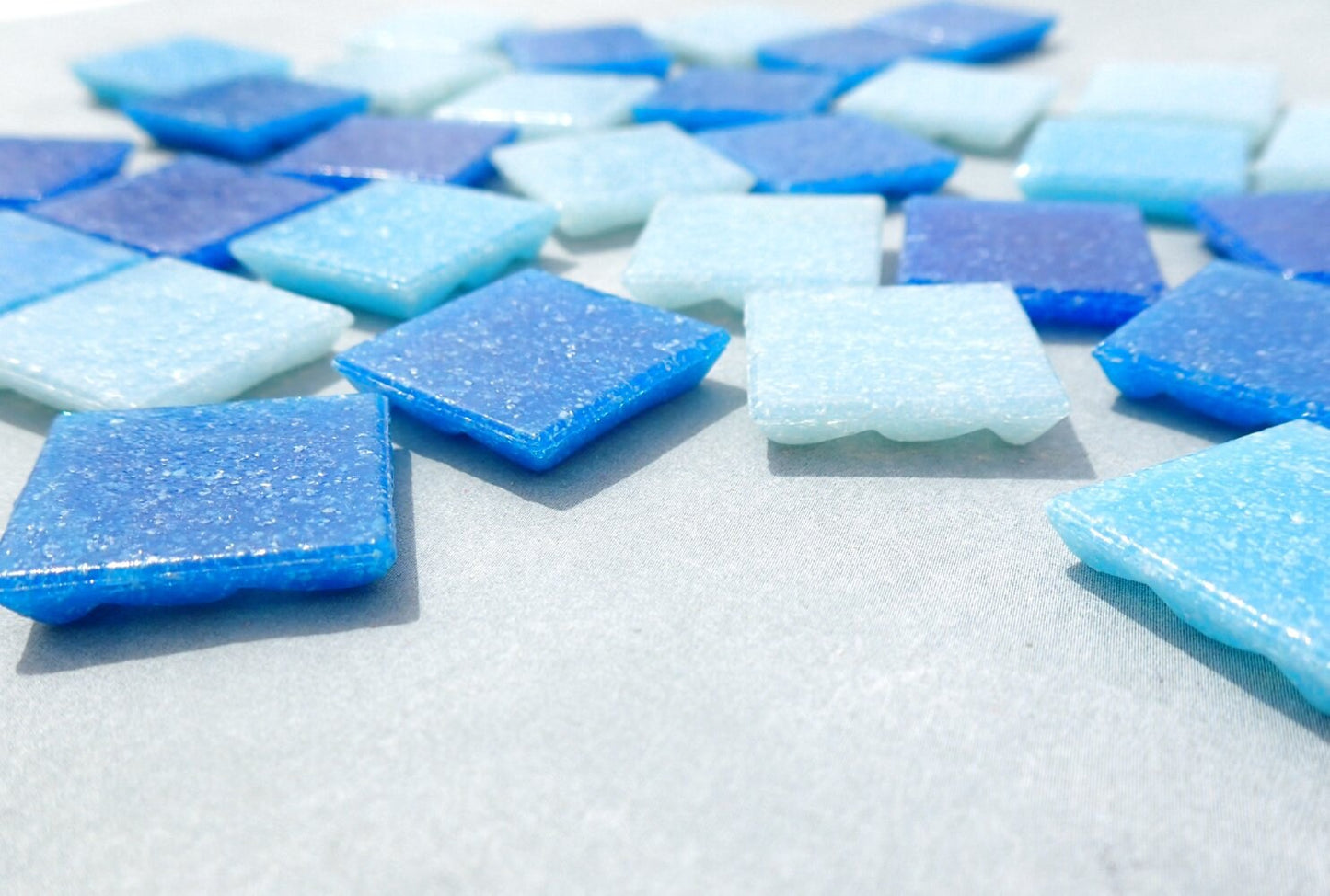 Blue Mix Glass Mosaic Tiles Squares - 20mm - Half Pound of Vitreous Glass Tiles for Craft Projects in an Assortment of Blues
