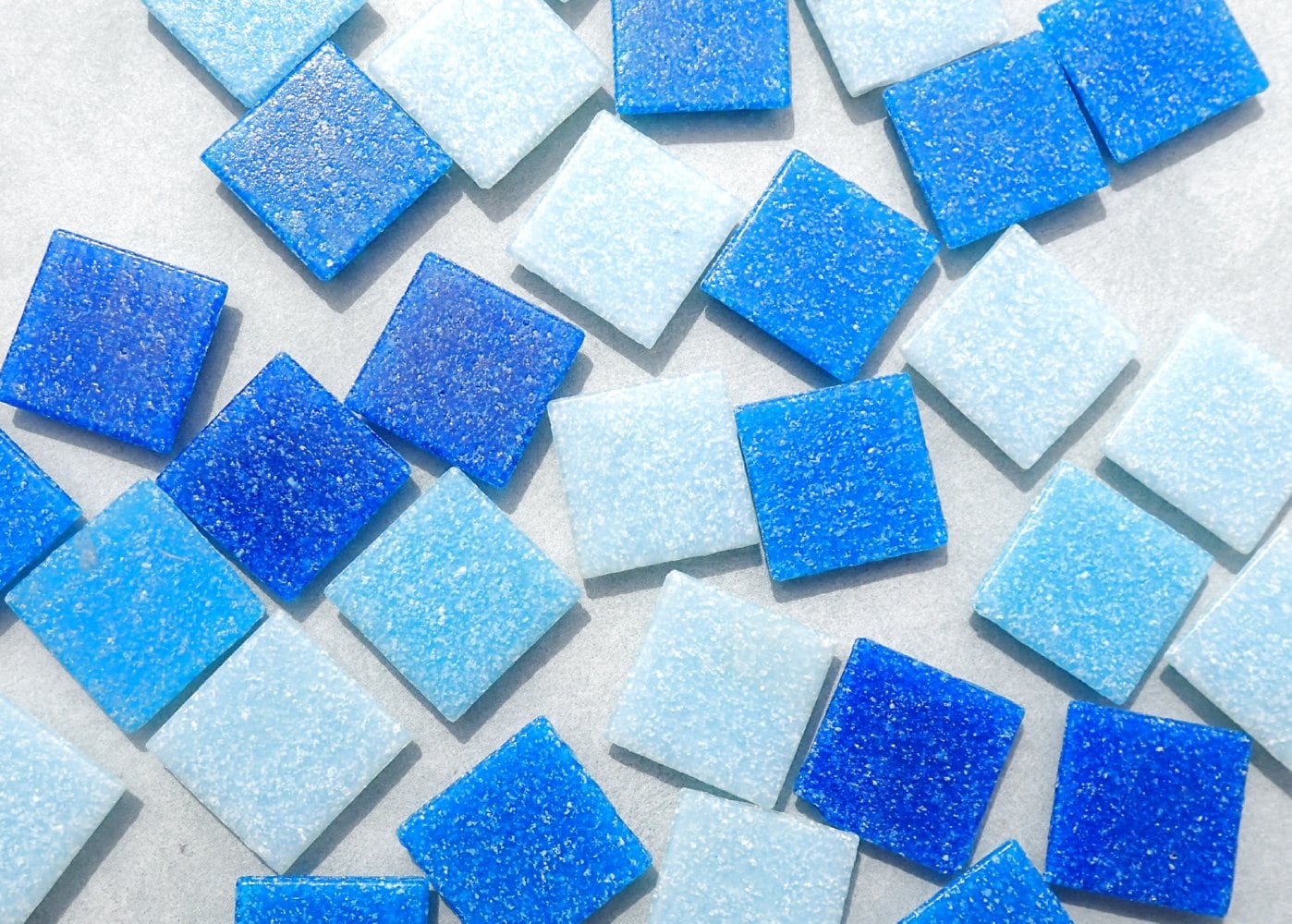 Blue Mix Glass Mosaic Tiles Squares - 20mm - Half Pound of Vitreous Glass Tiles for Craft Projects in an Assortment of Blues