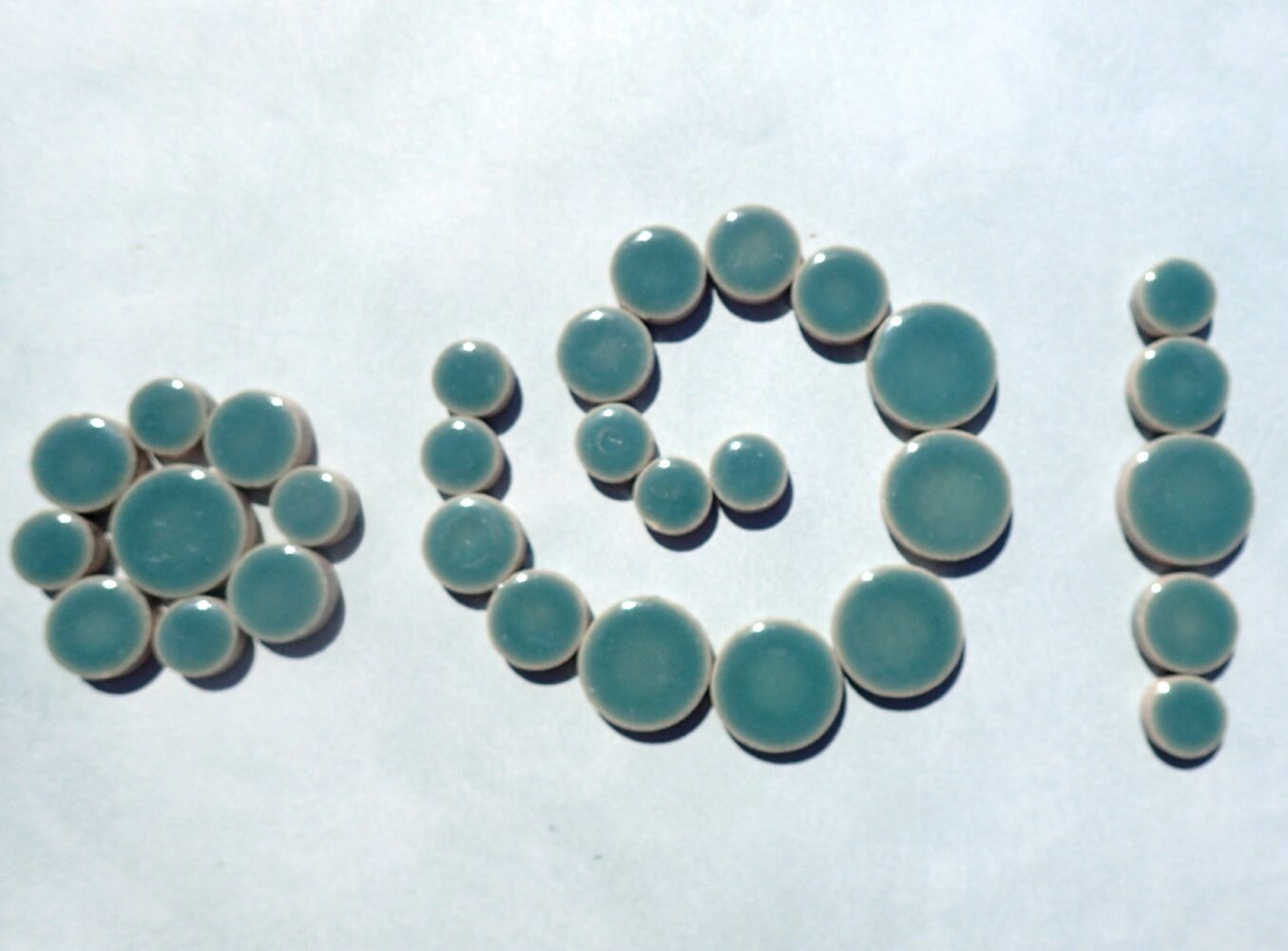 Deep Sea Green Circles Mosaic Tiles - 50g Ceramic in Mix of 3 Sizes 1/2" and 3/4" and 5/8" in Phthalo Green