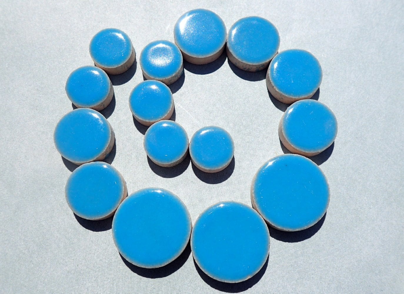 Mediterranean Blue Circles Mosaic Tiles - 50g Ceramic in Mix of 3 Sizes 1/2" and 3/4" and 5/8" in Thalo Blue