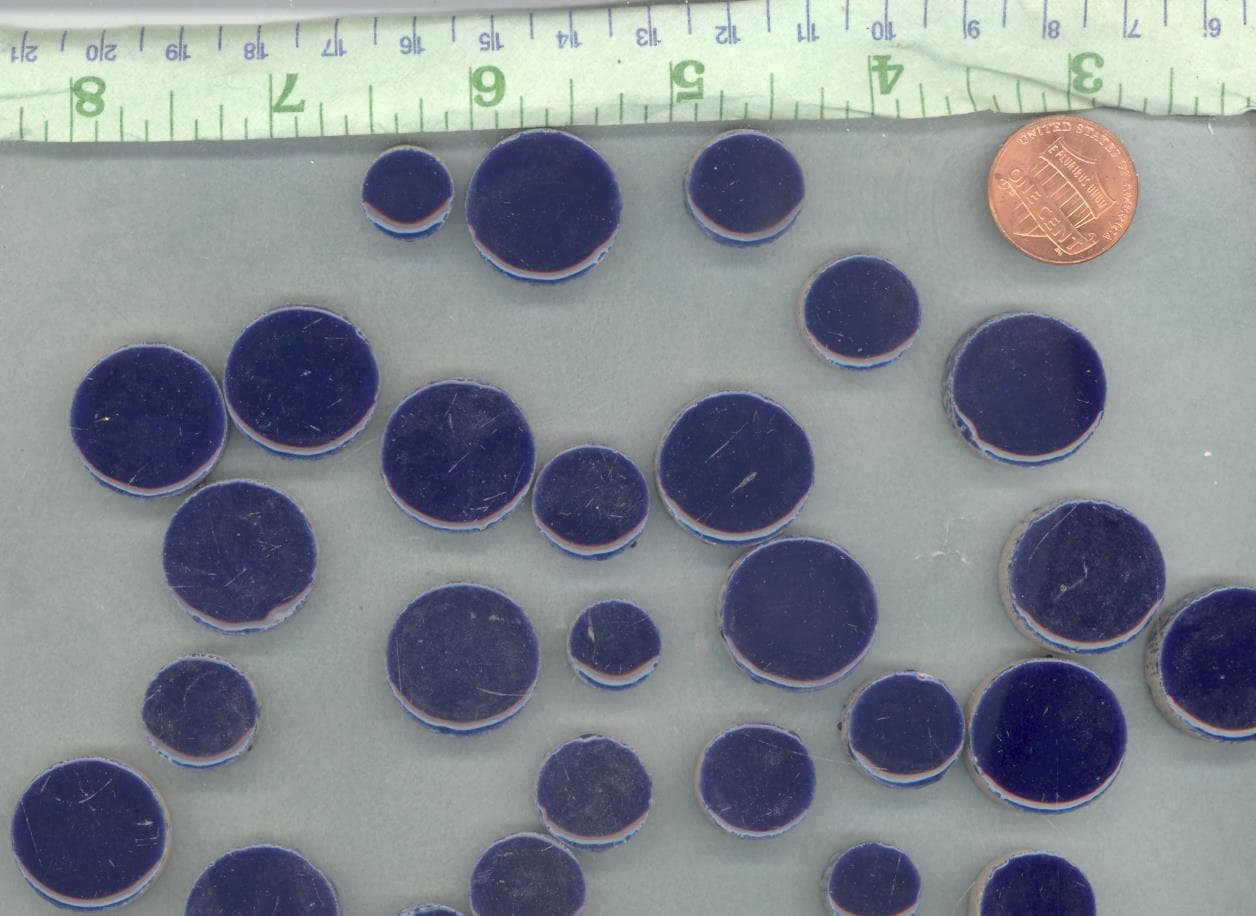 Dark Blue Circles Mosaic Tiles - 50g Ceramic in Mix of 3 Sizes 1/2" and 3/4" and 5/8" in Indigo