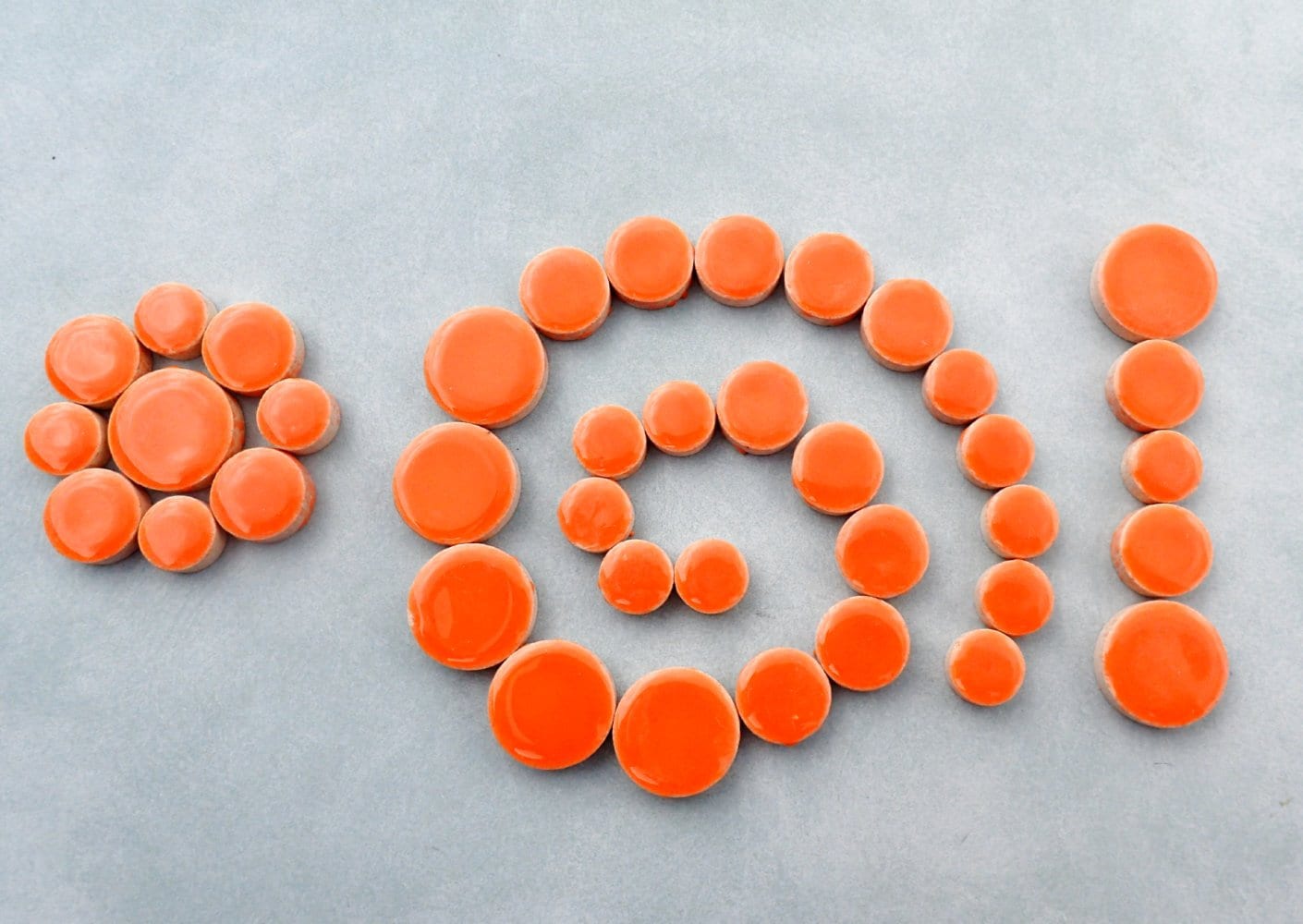 Orange Circles Mosaic Tiles - 50g Ceramic in Mix of 3 Sizes 1/2" and 3/4" and 5/8"