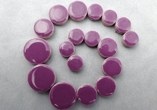 Purple Circles Mosaic Tiles - 50g Ceramic in Mix of 3 Sizes 1/2" and 3/4" and 5/8"