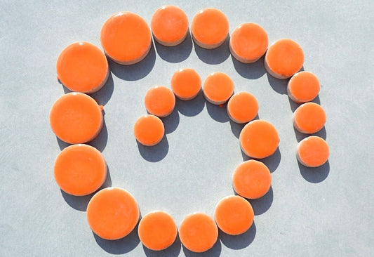 Orange Circles Mosaic Tiles - 50g Ceramic in Mix of 3 Sizes 1/2" and 3/4" and 5/8"