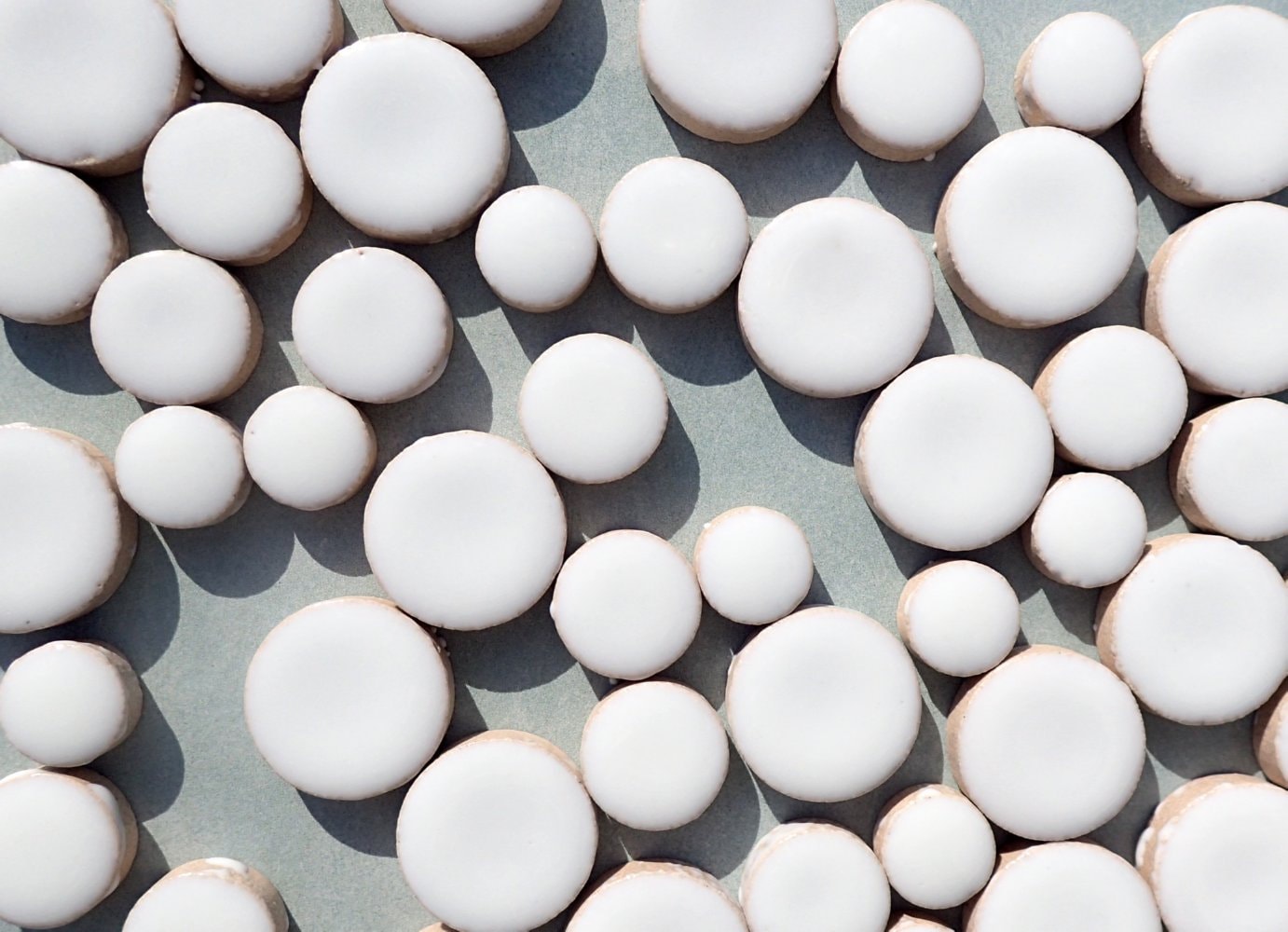 White Circles Mosaic Tiles - 50g Ceramic in Mix of 3 Sizes 1/2" and 3/4" and 5/8"