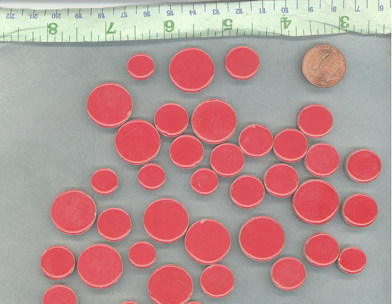 Red Circles Mosaic Tiles - 50g Ceramic in Mix of 3 Sizes 1/2" and 3/4" and 5/8"