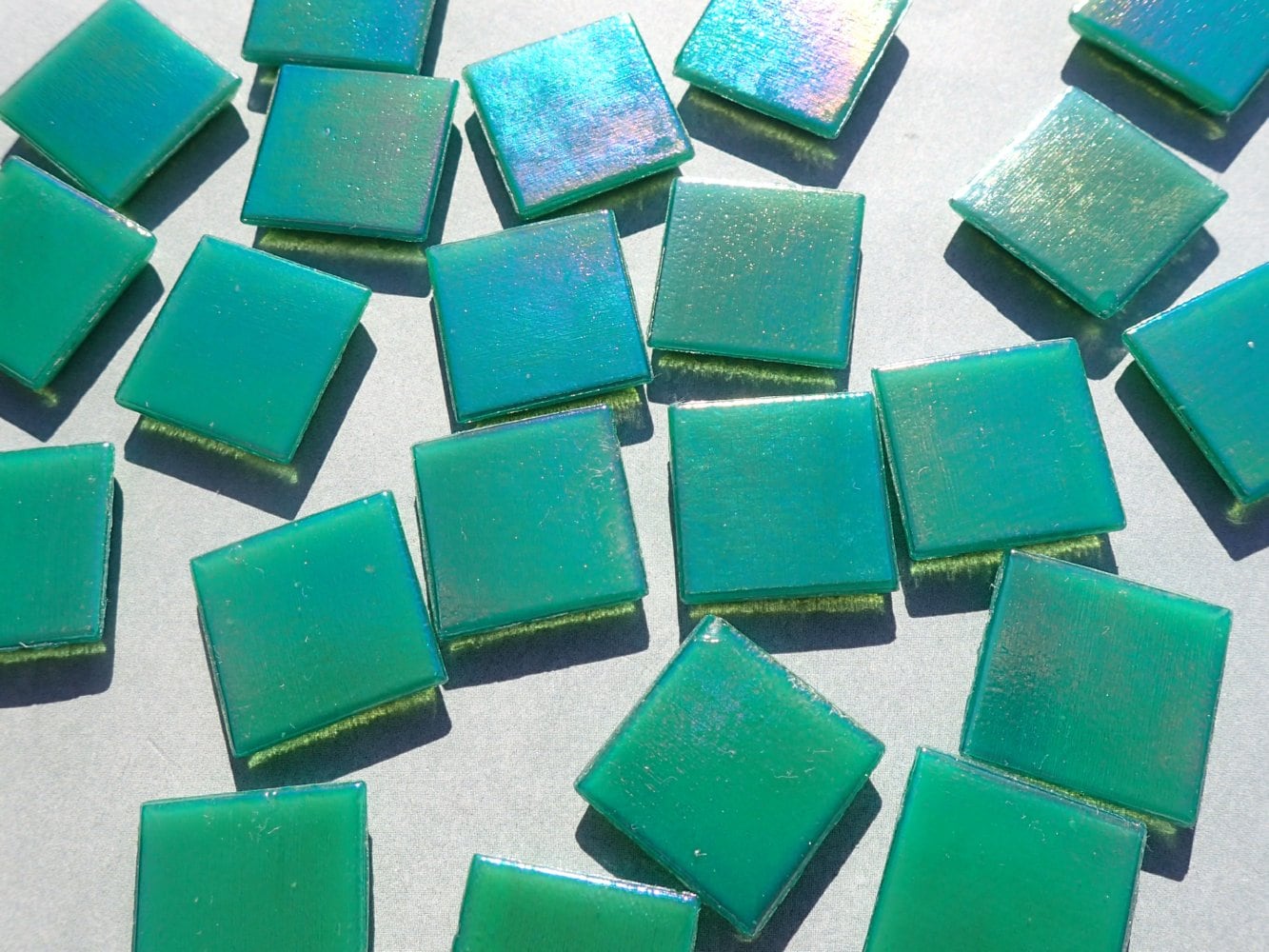 Rainforest Green Iridescent Venetian Glass Tiles - 20mm - 100 grams