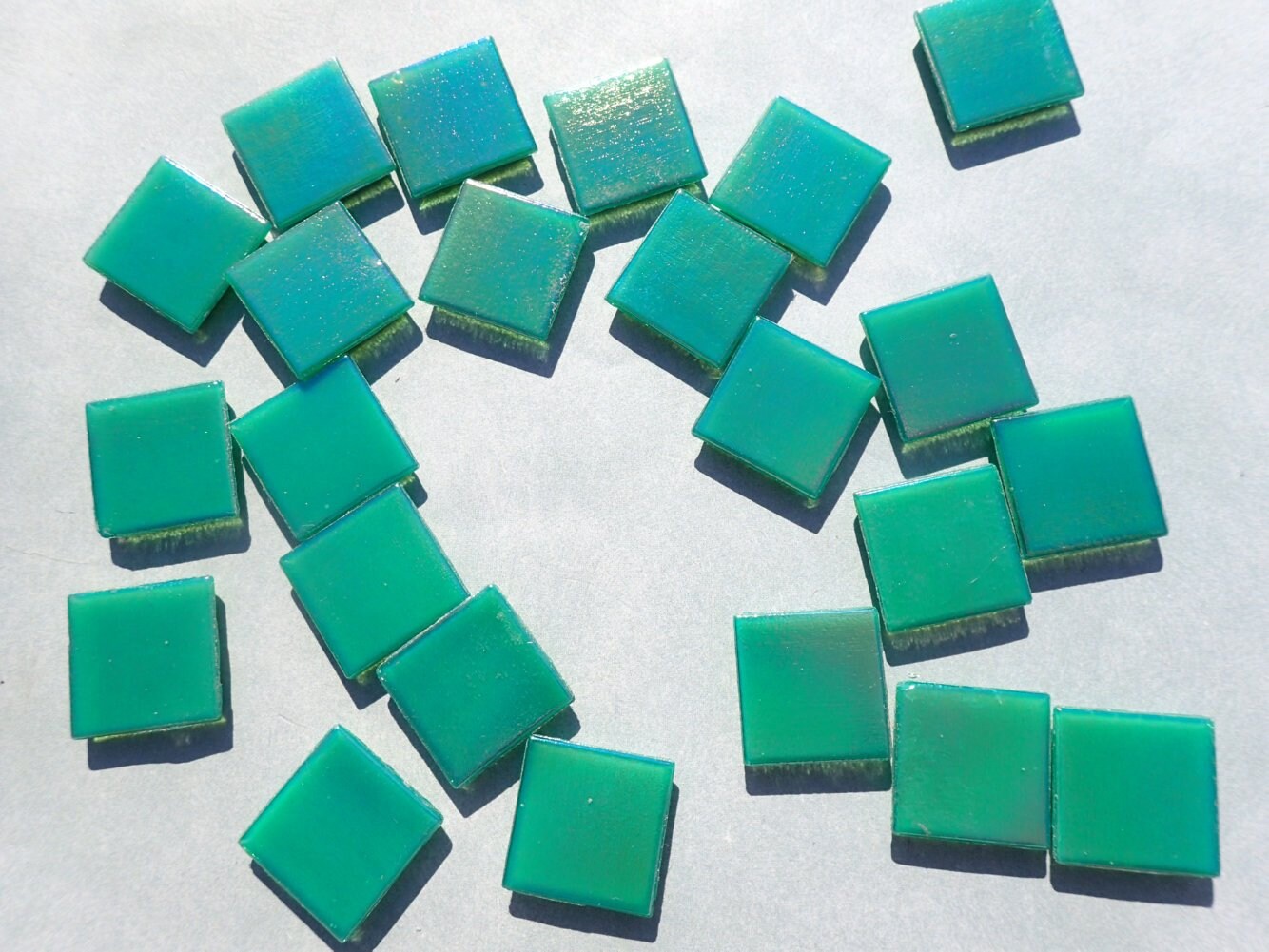 Rainforest Green Iridescent Venetian Glass Tiles - 20mm - 100 grams