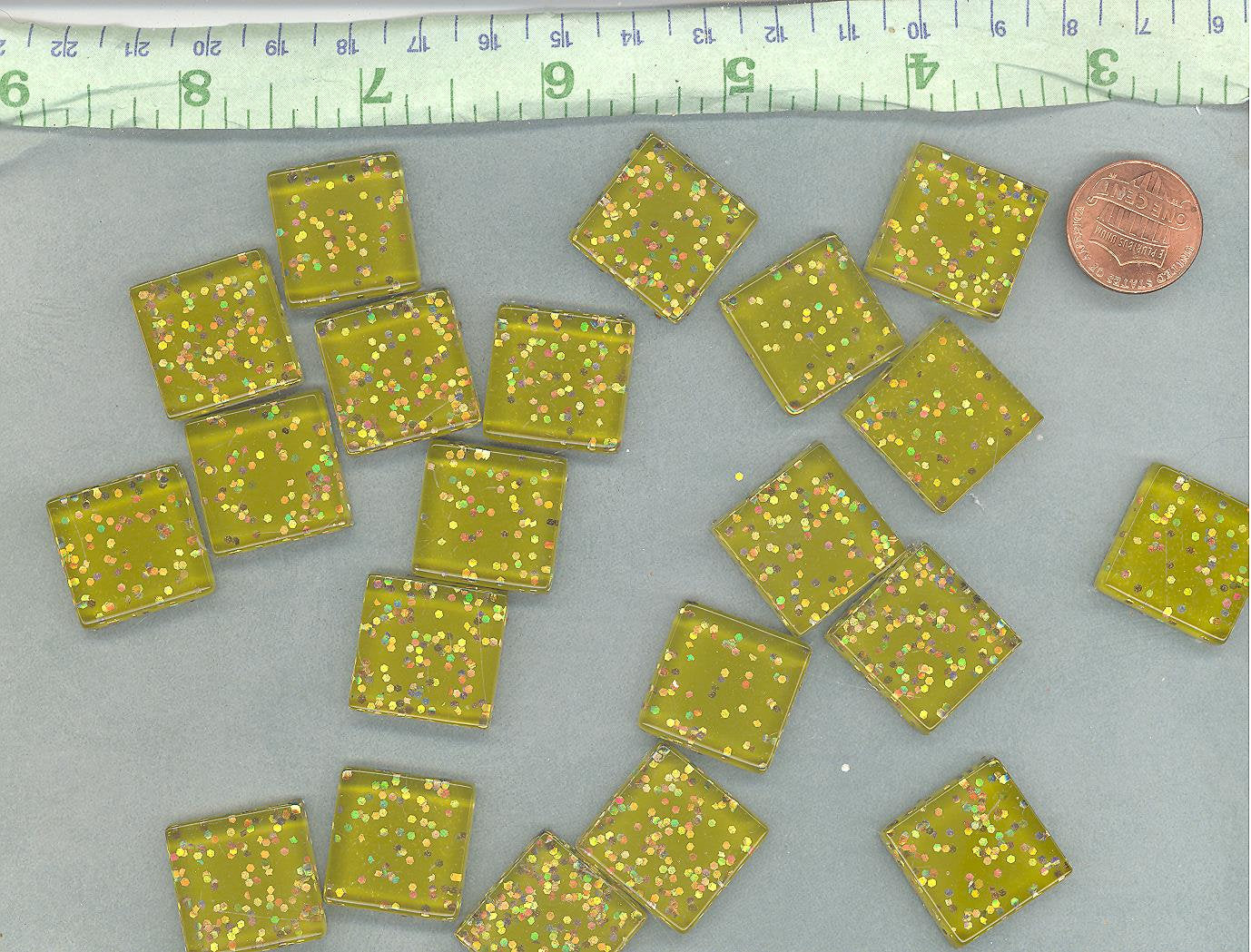 Harvest Gold Glitter Tiles - 20mm Mosaic Tiles - 25 Metallic Glass Tiles with Chunky Gold Glitter
