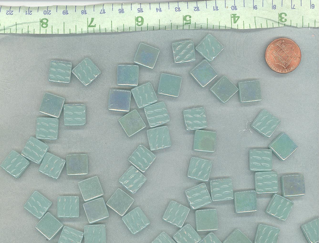 Light Teal Iridescent Glass Square Mosaic Tiles - 12mm - Opaque Glass Solid Color - 50g - Approx 35 Tiles