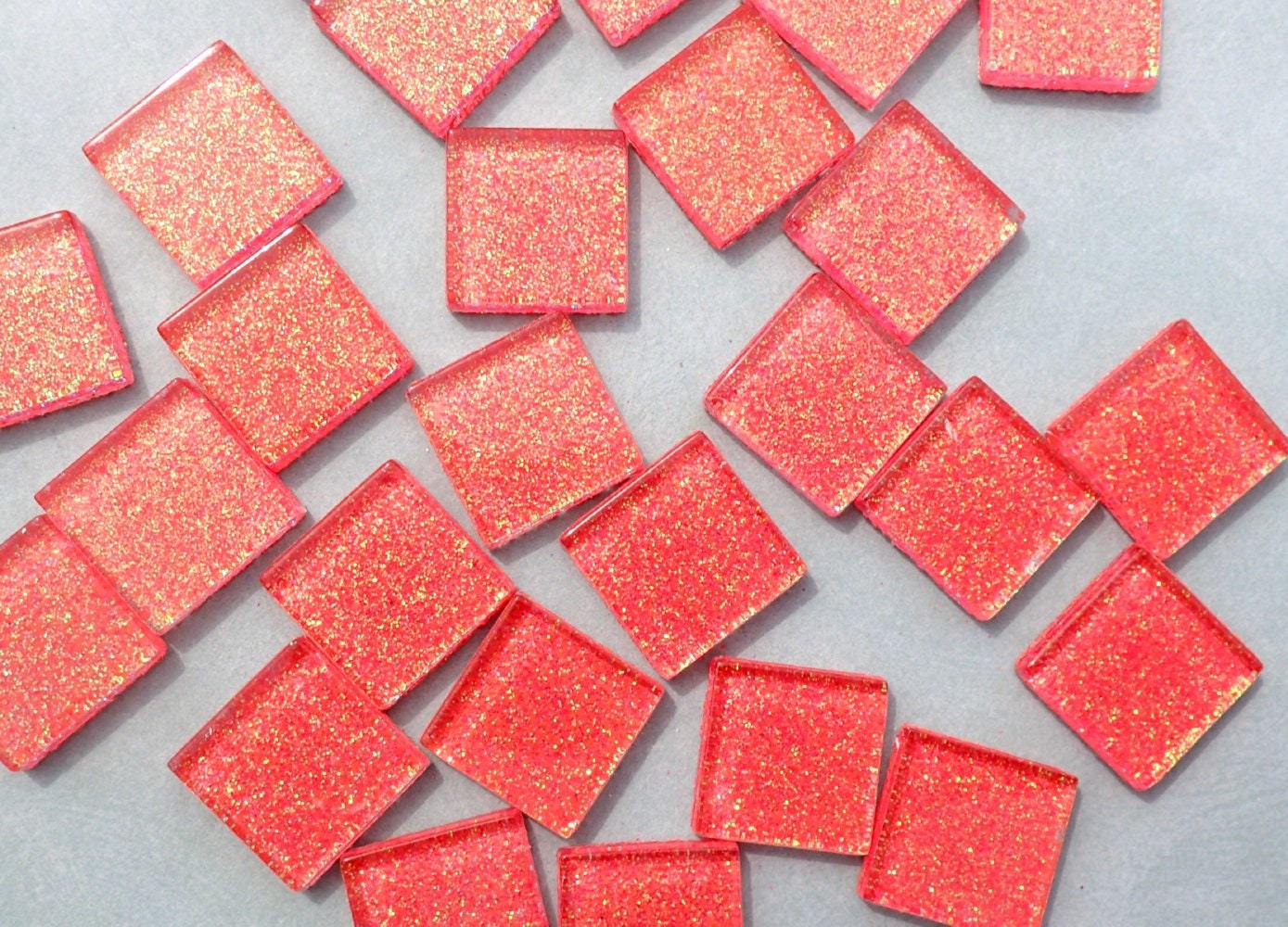Bubblegum Pink Glitter Tiles - 20mm Mosaic Tiles - 25 Metallic Glass Tiles