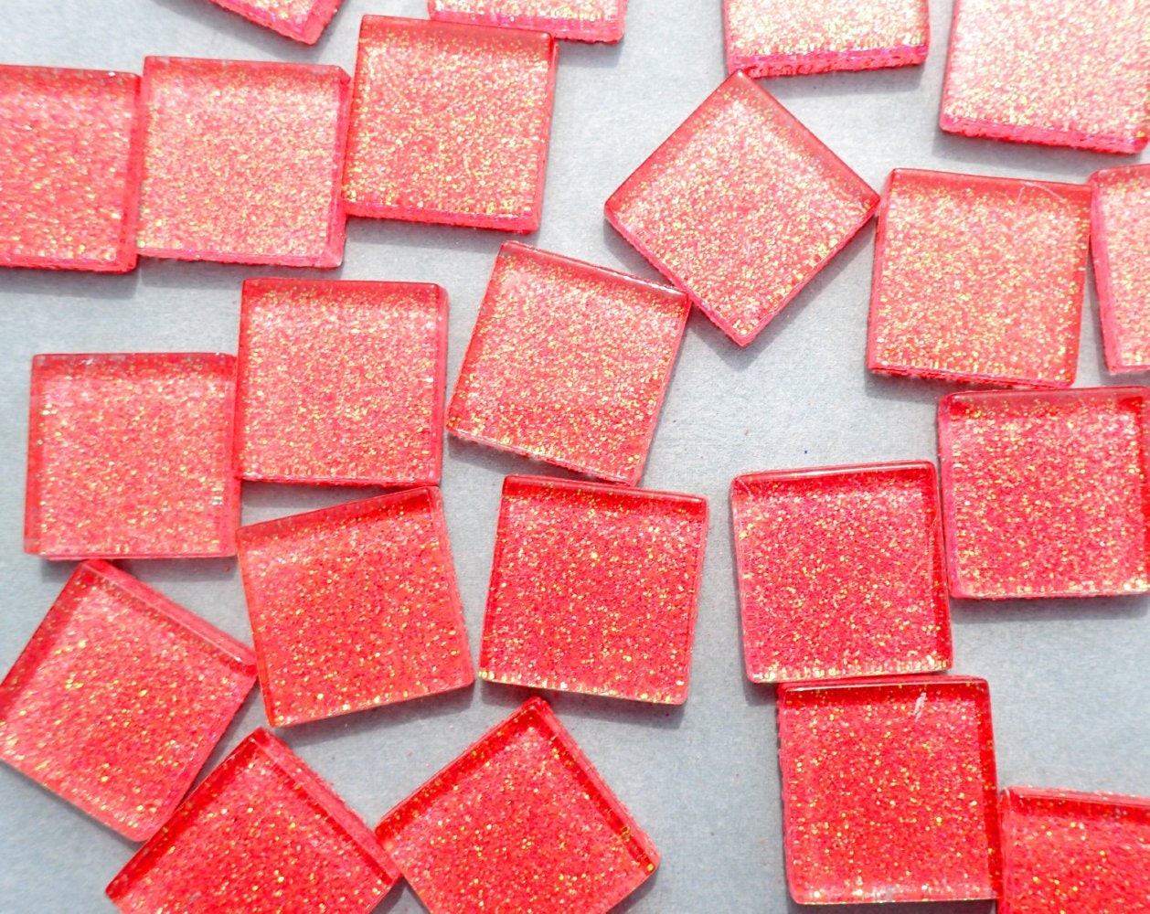 Bubblegum Pink Glitter Tiles - 20mm Mosaic Tiles - 25 Metallic Glass Tiles