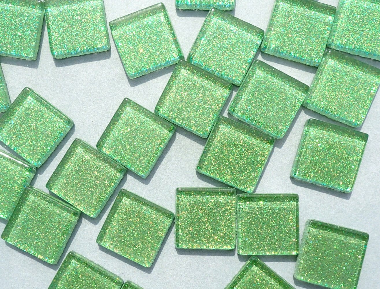 Bright Candy Green Glitter Tiles - 20mm Mosaic Tiles - 25 Metallic Glass Tiles