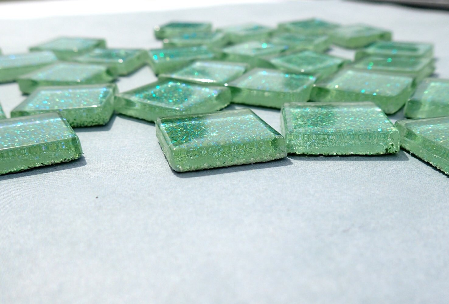 Bright Candy Green Glitter Tiles - 20mm Mosaic Tiles - 25 Metallic Glass Tiles