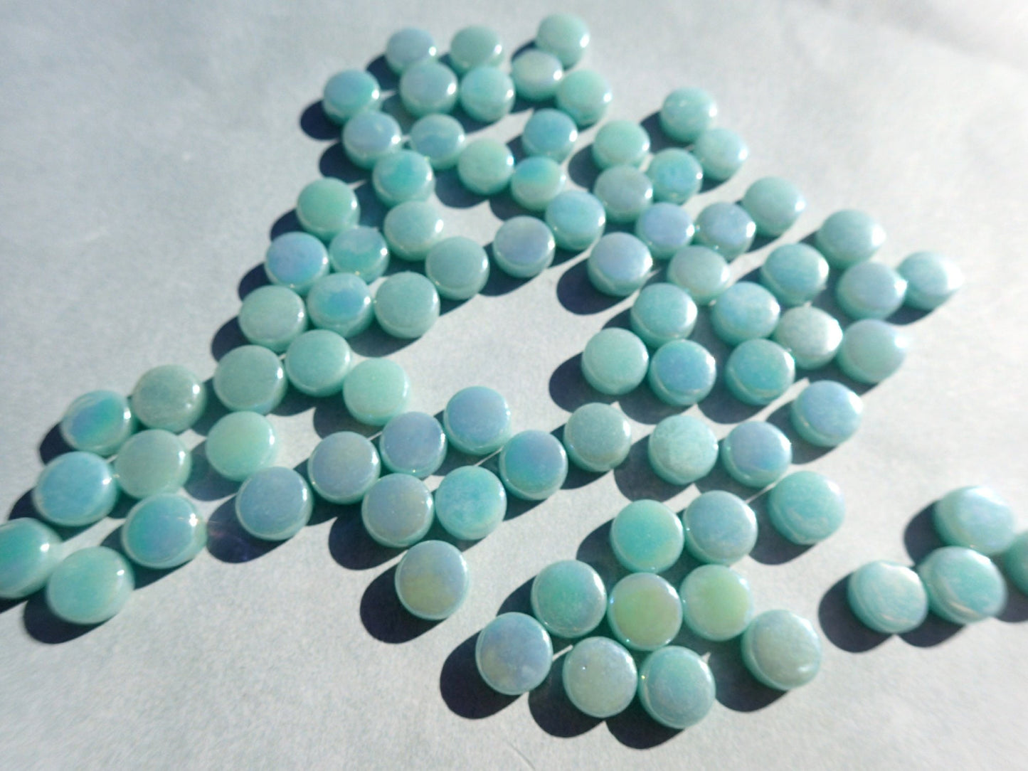 Pale Teal Iridescent MINI 8mm Glass Drops Mosaic Tiles - 50 grams