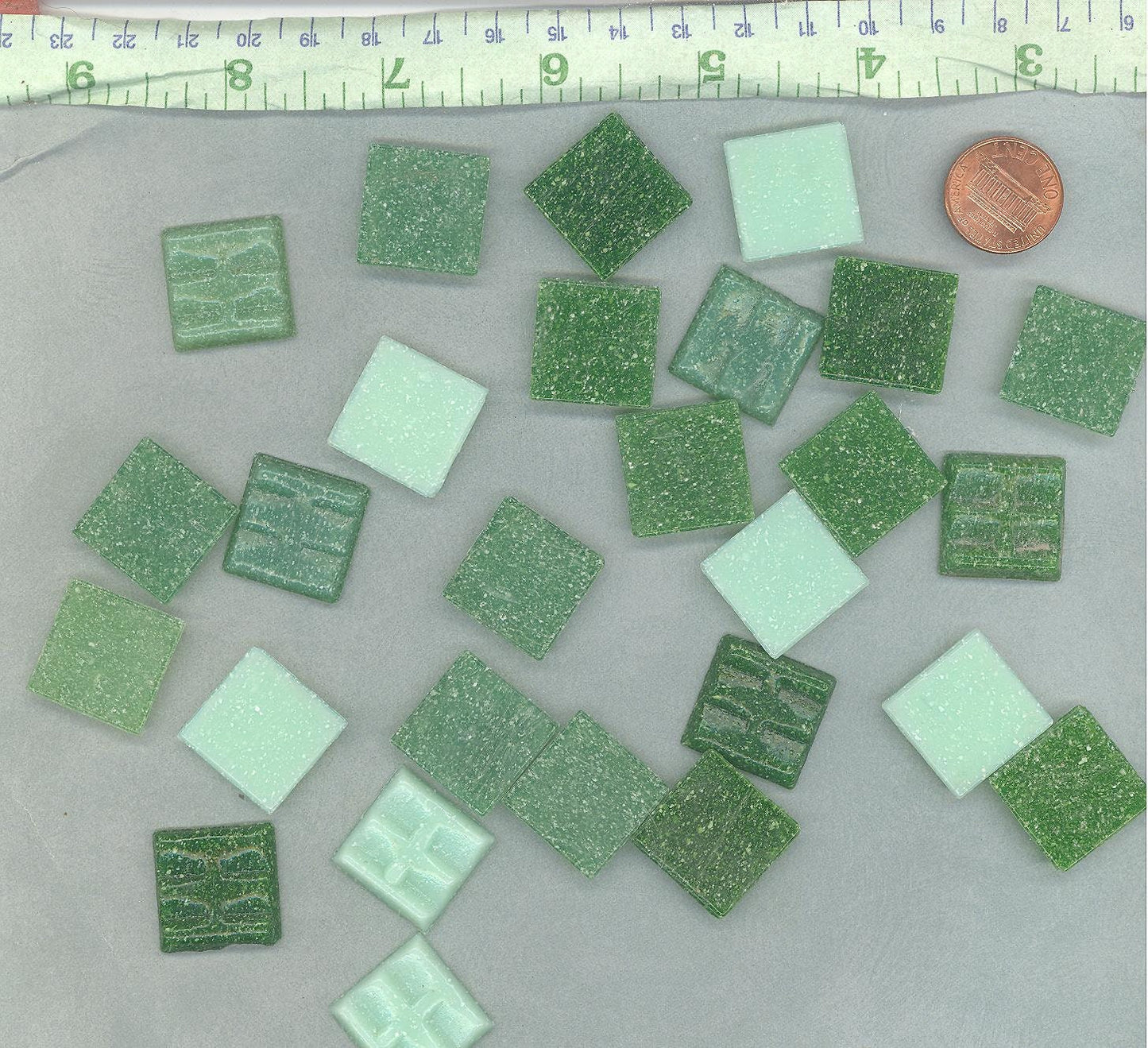 Green Mix Glass Mosaic Tiles Squares - 20mm - Half Pound of Vitreous Glass Tiles for Craft Projects in an Assortment of Greens