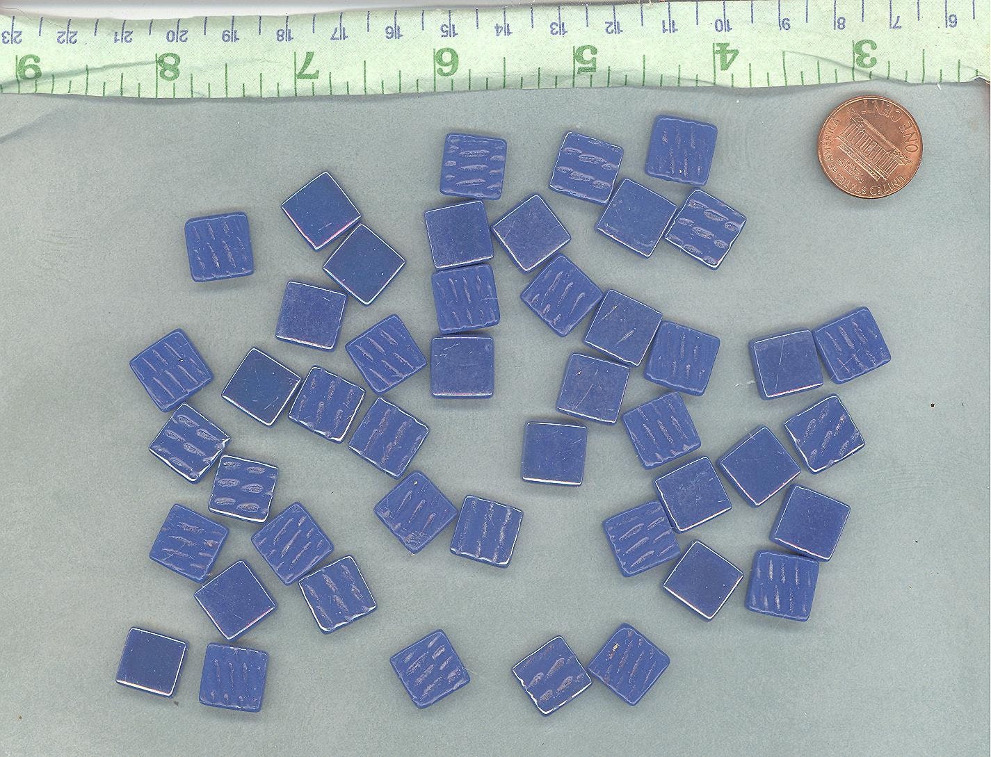 Dark Lake Blue Iridescent Glass Square Mosaic Tiles - 12mm - 50g - Approx 35 Tiles