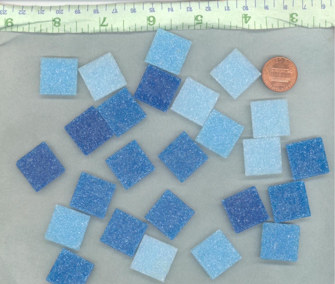 Blue Mix Glass Mosaic Tiles Squares - 20mm - Half Pound of Vitreous Glass Tiles for Craft Projects in an Assortment of Blues